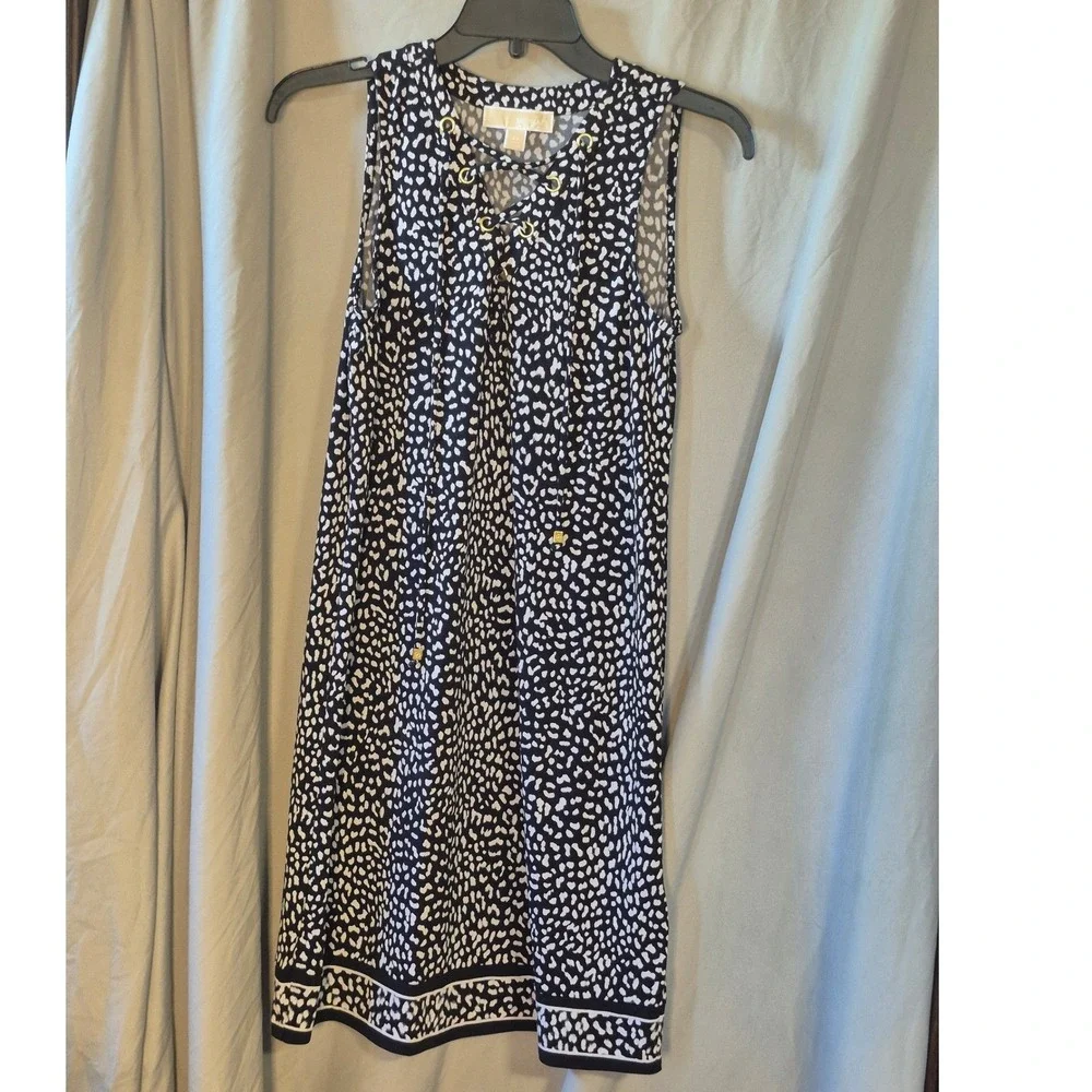 Michael Kors XS Black White Cheetah Print Lace Up Grommet Shift Dress Sleeveless